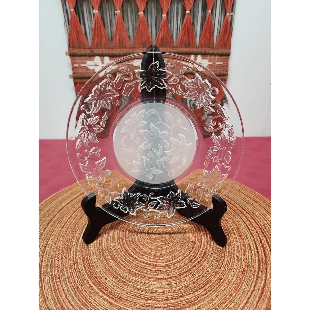 PrincessHouse Fantasia Lunch Plates ~3~ Clear Rim Frost Center Poinsettia Design